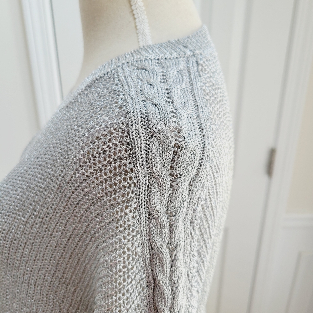 RTA Rhys Metallic Silver Open Knit Pullover Sweater - Picture 7 of 14